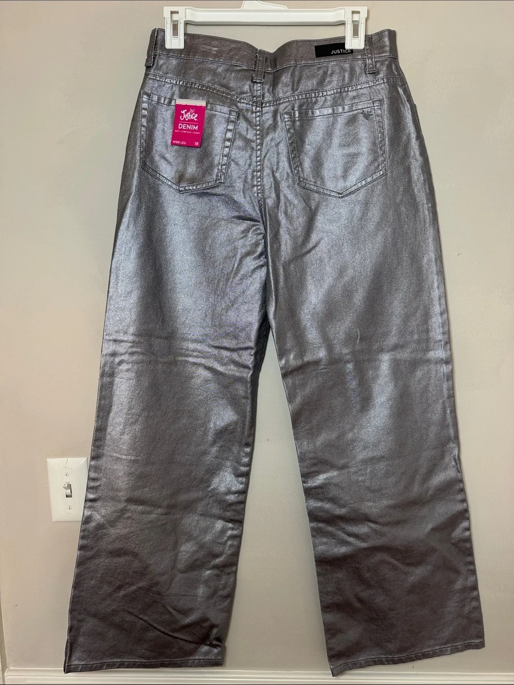 Justice NWT Girls Gray Metallic Wide-Leg Jeans. Size 18